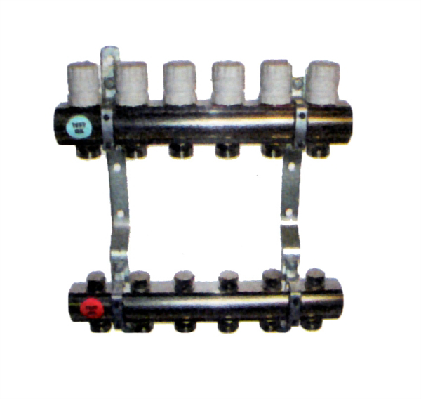 Picture of Vloerverwarmingverdeler, 2 - 12 circuits, 1", Messing  vernikkeld