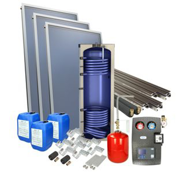 Picture of set: 'O2PP3-300S2' - 2Plus 3 x vlakkeplaatcollector voor schuindak 300 liter solarboiler